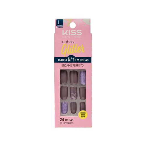 Unha Postiça Glitter Uva - Kiss New York