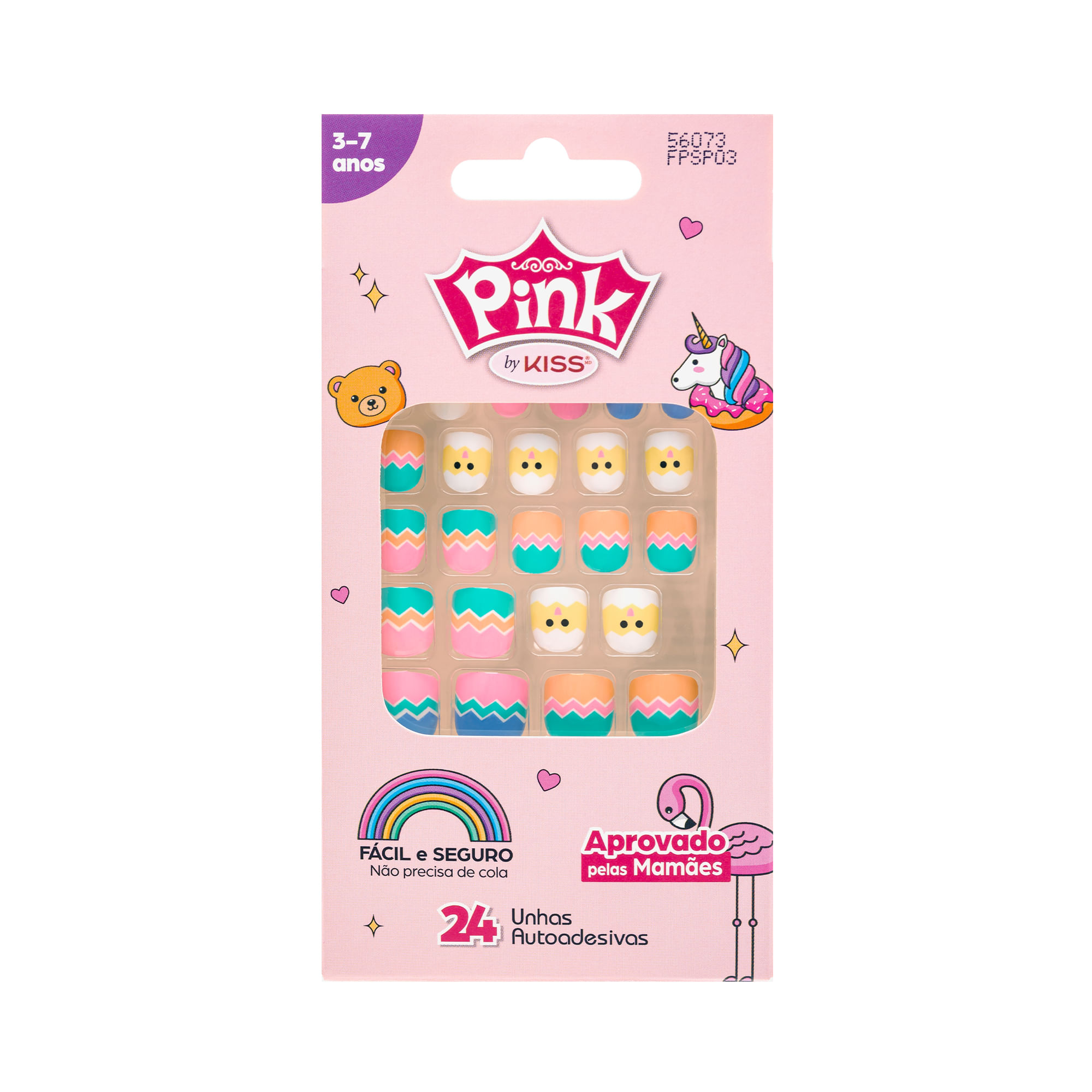 Unhas Postiça Kiss Infantil Pink 4 Unhas Autoadesivas (MP)