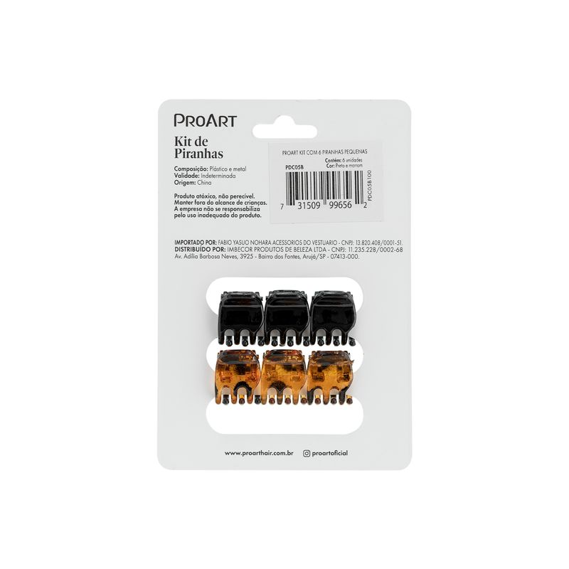 PDC05B-5-Kit-Piranhas-de-Cabelo-6-uni-Medio-Sortido-Preto-e-Marrom-ProArt