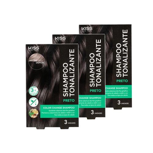 Kit com 3 Shampoos Tonalizantes Color Change Preto - Kiss New York